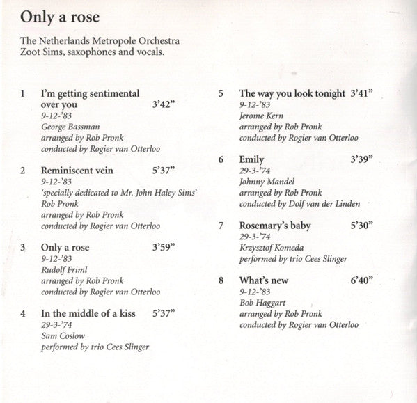 Zoot Sims, Metropole Orchestra : Only A Rose (CD, Comp)