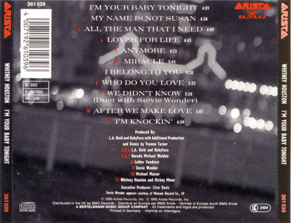 Whitney Houston : I'm Your Baby Tonight (CD, Album)