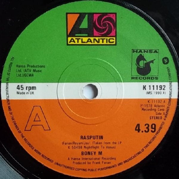 Boney M. : Rasputin (7", Single)