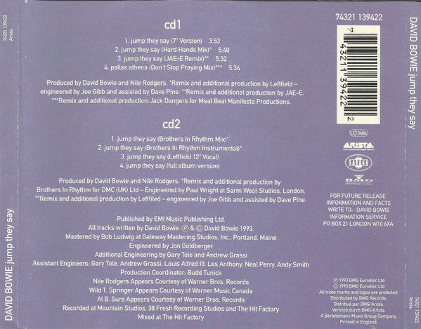 David Bowie : Jump They Say (CD, Single, CD1)
