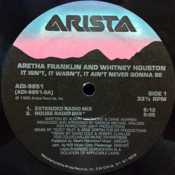 Aretha Franklin & Whitney Houston : It Isn't, It Wasn't, It Ain't Never Gonna Be (12")