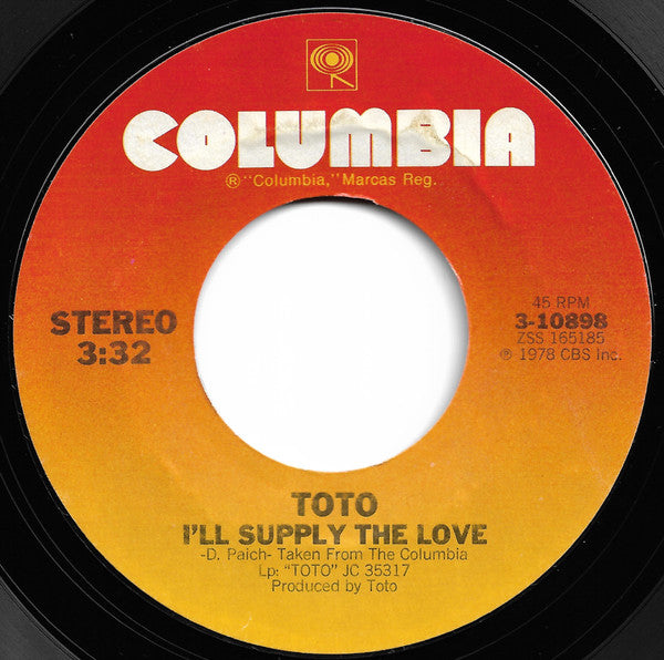 Toto : I'll Supply The Love (7", Single)
