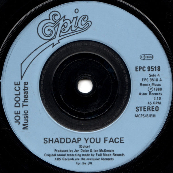 Joe Dolce Music Theatre : Shaddap You Face (7", Single, Blu)