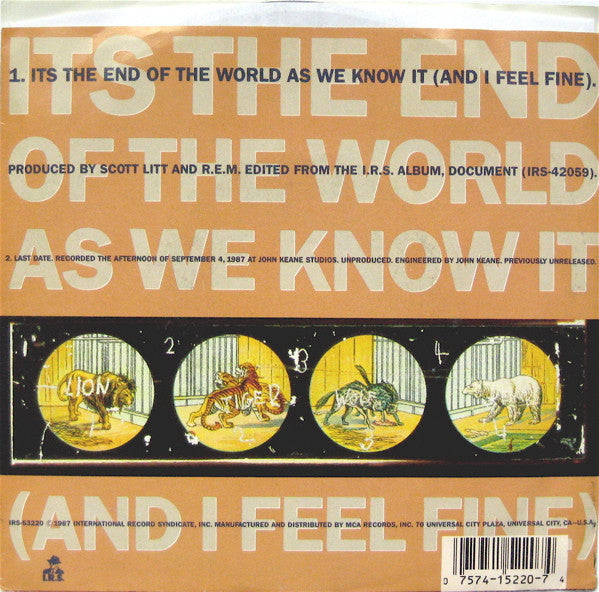 R.E.M. : Its The End Of The World As We Know It (And I Feel Fine) (7", Single, RE, Glo)