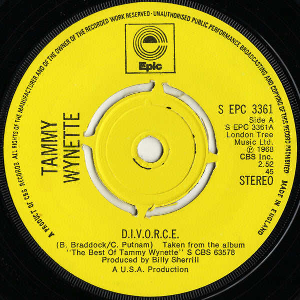 Tammy Wynette : D.I.V.O.R.C.E. (7", Pus)