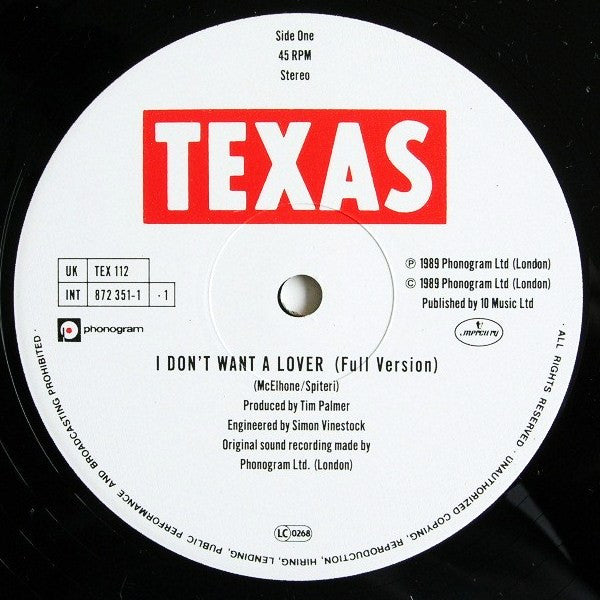 Texas : I Don't Want A Lover (Full Version) (12")