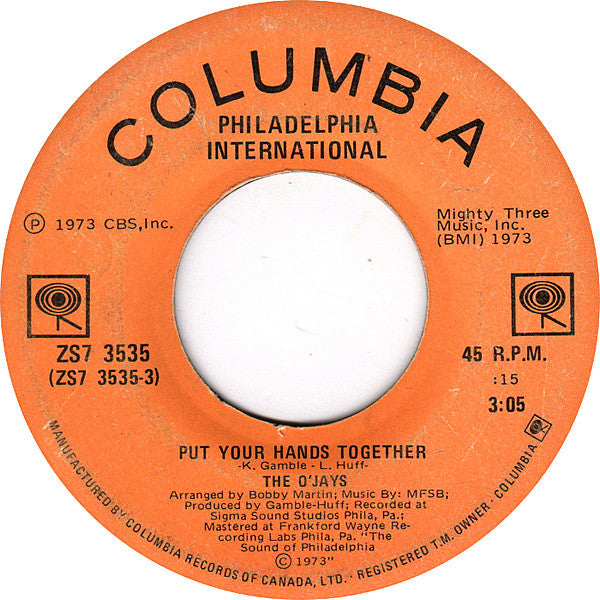 The O'Jays : Put Your Hands Together (7", Single)