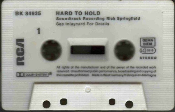 Rick Springfield : Hard To Hold - Soundtrack Recording (Cass, Album)