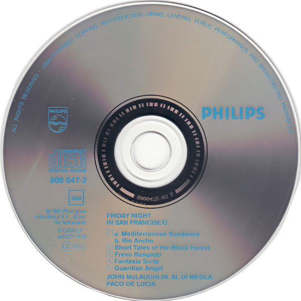 John McLaughlin, Al Di Meola, Paco De Lucia* : Friday Night In San Francisco (CD, Album, RE)