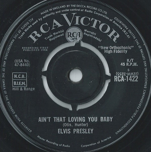 Elvis Presley : Ain't That Loving You Baby (7", Single, 4-P)