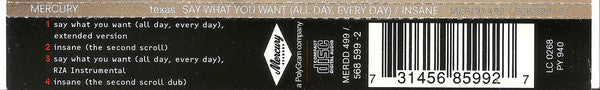 Texas Featuring Wu-Tang Clan : Say What You Want (All Day, Every Day) / Insane (The Second Scroll) (CD, Single)