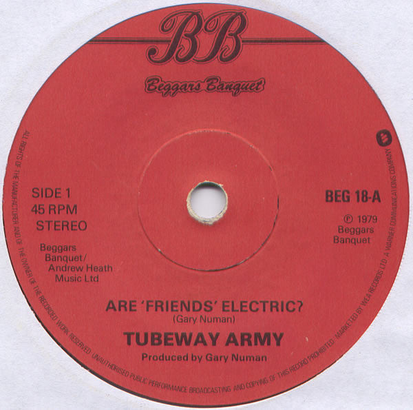 Tubeway Army : Are 'Friends' Electric? (7", Single, M/Print, Lab)