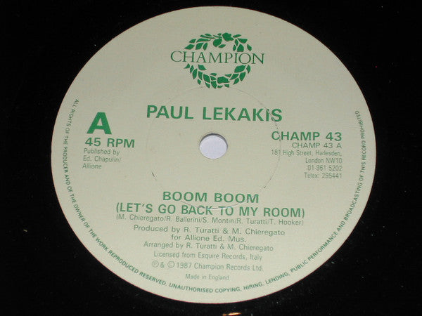 Paul Lekakis : Boom Boom (Let's Go Back To My Room) (7", Single)