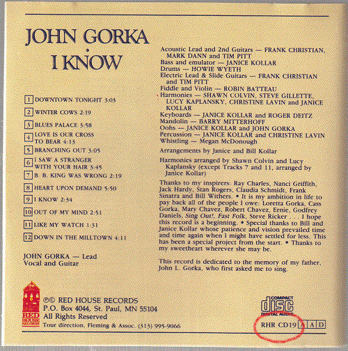 John Gorka : I Know (CD, Album)