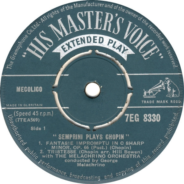 Alberto Semprini : Semprini Plays Chopin (7", EP, Gre)