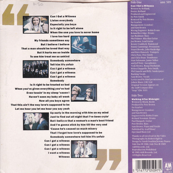 Sam Brown : Can I Get A Witness (7", Single, Sil)