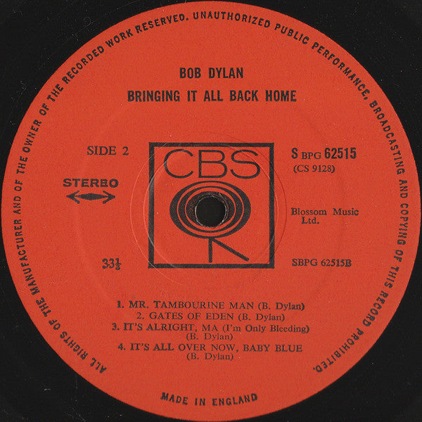 Bob Dylan : Bringing It All Back Home (LP, Album, RE)