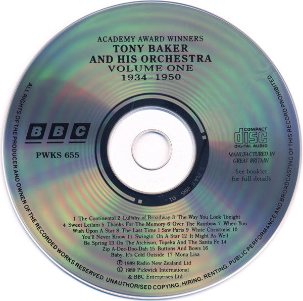 Tony Baker And His Orchestra : Academy Award Winners (Volume One 1934–1950)  (CD)