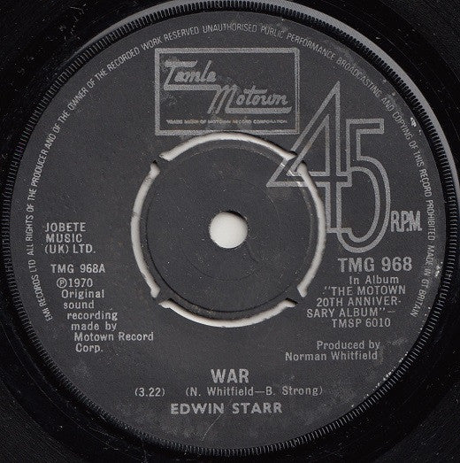 Edwin Starr / R. Dean Taylor : War / Indiana Wants Me (7")