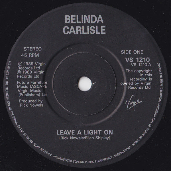 Belinda Carlisle : Leave A Light On (7", Single, Pap)