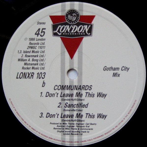 The Communards : Don't Leave Me This Way (Gotham City Mix) (12", Single, Gen)