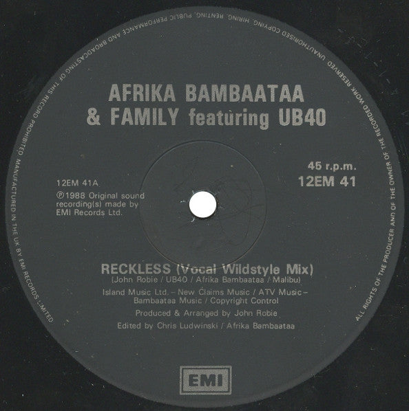 Afrika Bambaataa And Family* Featuring UB40 : Reckless (Vocal Wildstyle Mix) (12")
