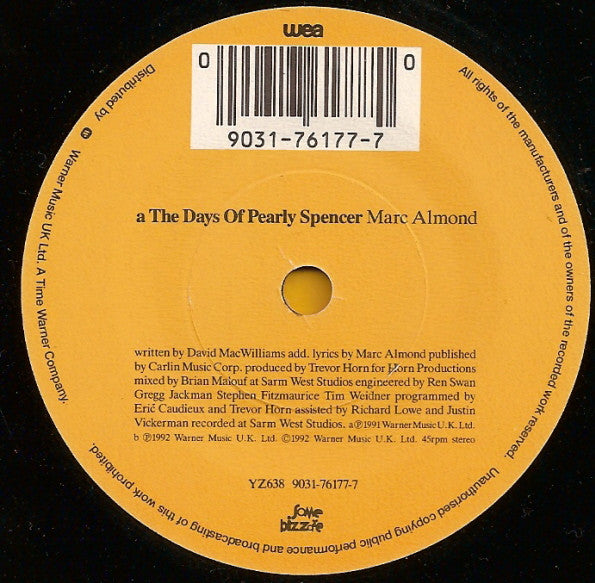 Marc Almond : The Days Of Pearly Spencer (7", Single)