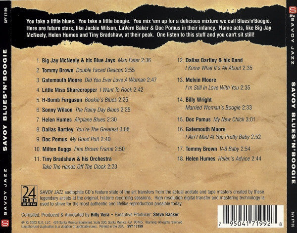 Various : Savoy Blues 'N' Boogie (CD, Comp)