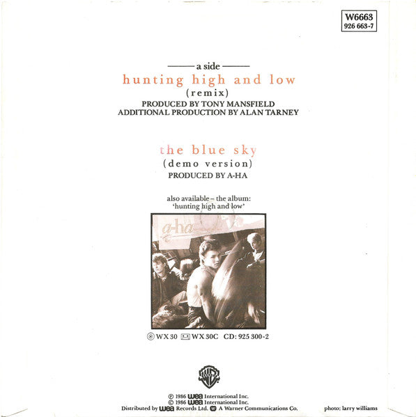 a-ha : Hunting High And Low (Remix) (7", Single, M/Print, Gol)