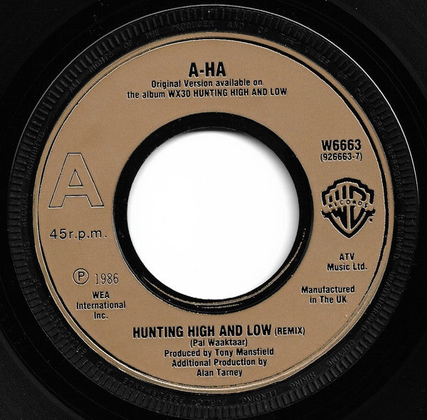 a-ha : Hunting High And Low (Remix) (7", Single, M/Print, Gol)