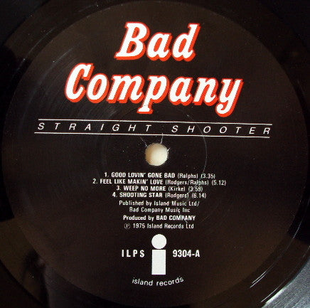 Bad Company (3) : Straight Shooter (LP, Album, EMI)