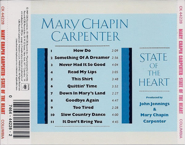 Mary Chapin Carpenter : State Of The Heart (CD, Album, Pit)