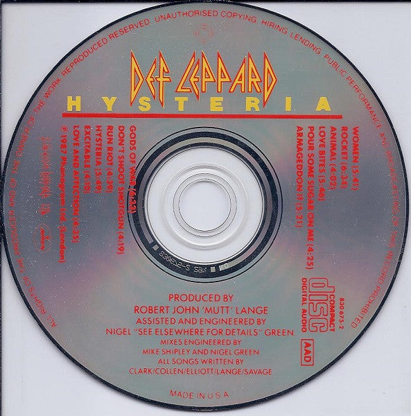 Def Leppard : Hysteria (CD, Album, RE)