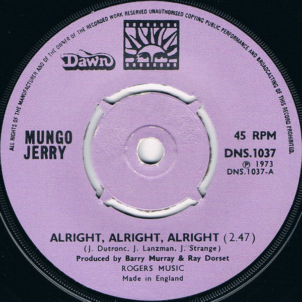 Mungo Jerry : Alright, Alright, Alright (7", Single, 4 P)