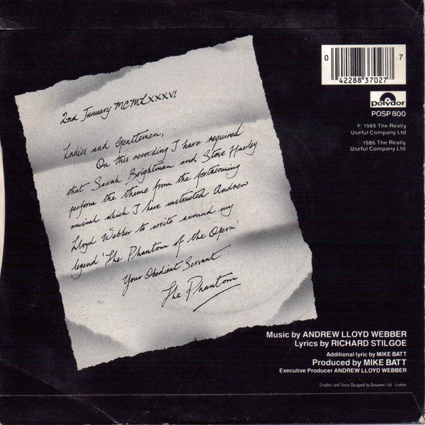 Sarah Brightman, Steve Harley : The Phantom Of The Opera (7", Single, Sil)