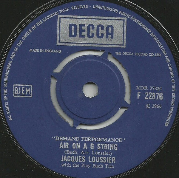 Jacques Loussier Trio : Air On A G String (7", RE)