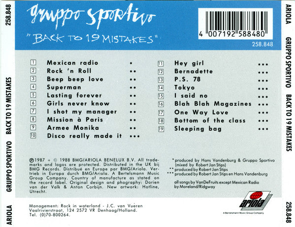 Gruppo Sportivo : Back To 19 Mistakes (CD, Comp, RP)