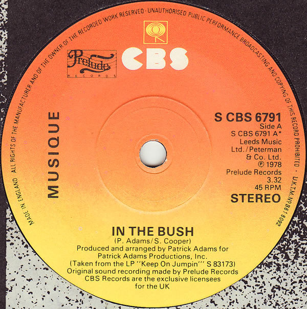 Musique : In The Bush (7", Single)