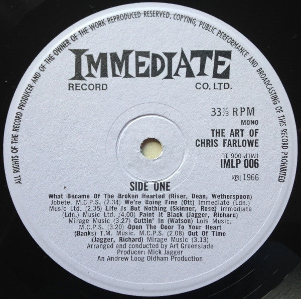 Chris Farlowe : The Art Of Chris Farlowe (LP, Album, Mono, Mis)
