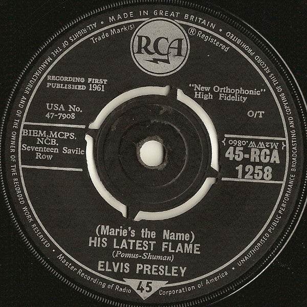 Elvis Presley : (Marie's The Name) His Latest Flame (7", Single)