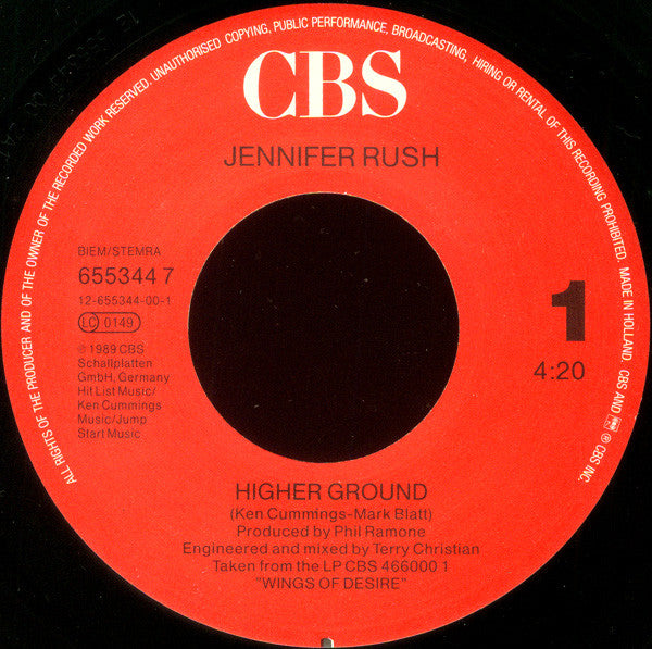Jennifer Rush : Higher Ground (7", Single)