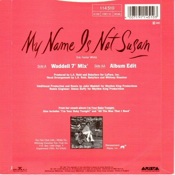 Whitney Houston : My Name Is Not Susan (7", Single)