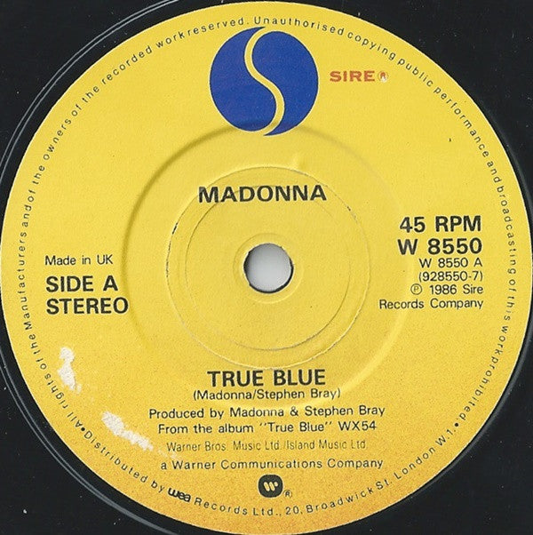 Madonna : True Blue (Remix) (7", Single, Pap)