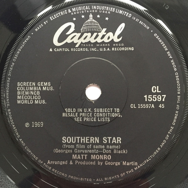Matt Monro : Southern Star  (7", Single, Sol)