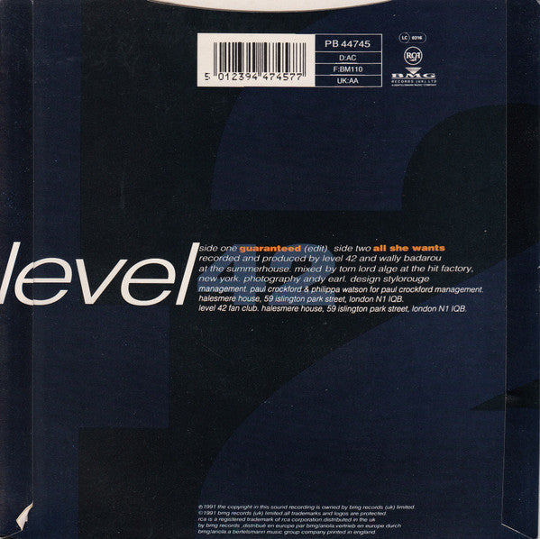 Level 42 : Guaranteed (7", Single, Bla)