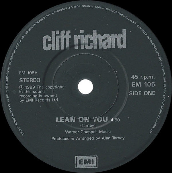 Cliff Richard : Lean On You (7", Single, Pap)