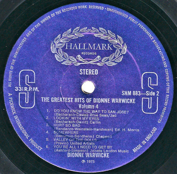 Dionne Warwick : The Greatest Hits Of Dionne Warwicke Vol. 4 (LP, Comp)
