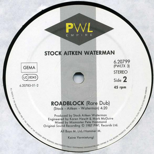 Stock, Aitken & Waterman : Roadblock (Rare Groove Remix) (12")