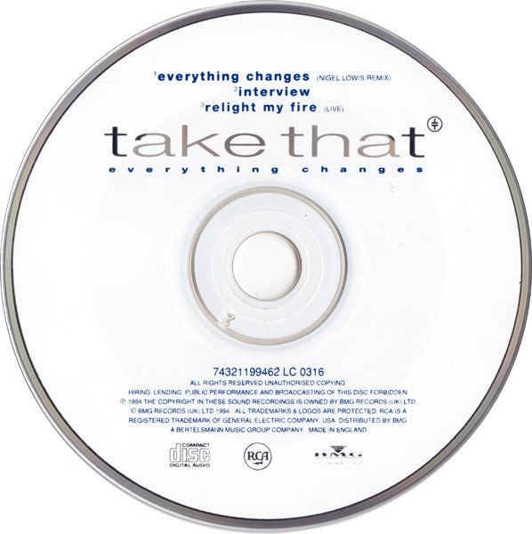 Take That : Everything Changes (CD, Single, Dig)