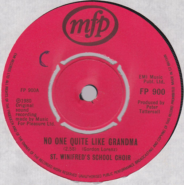 St. Winifred's School Choir : There's No One Quite Like Grandma (7", Single, Red)